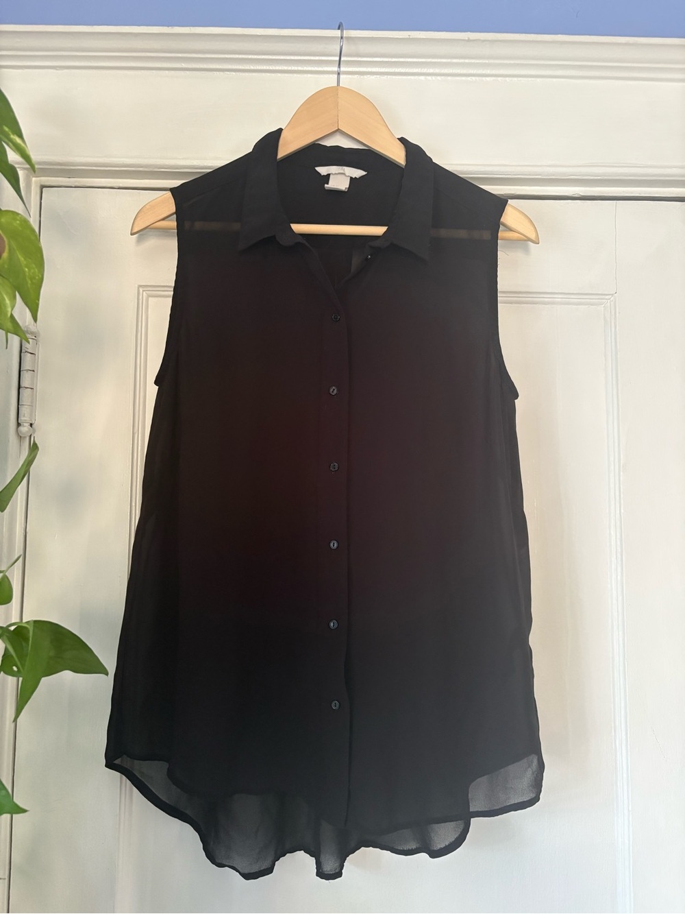 H&M Black Sleeveless Collared Button-Front Blouse